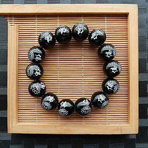 Bracelet de perles d'agate noire obsidienne naturelle hommes femmes - 2