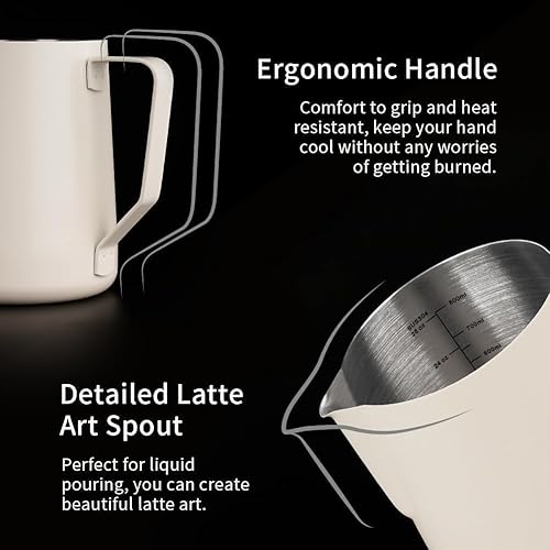 Miniatura 81 de watchget Jarra de espuma de leche de 11.8 fl oz/20.3 fl oz/30.4 fl oz/50.7 fl oz (12 oz/20 oz/32 oz/52 onzas) - Jarra de vapor de café