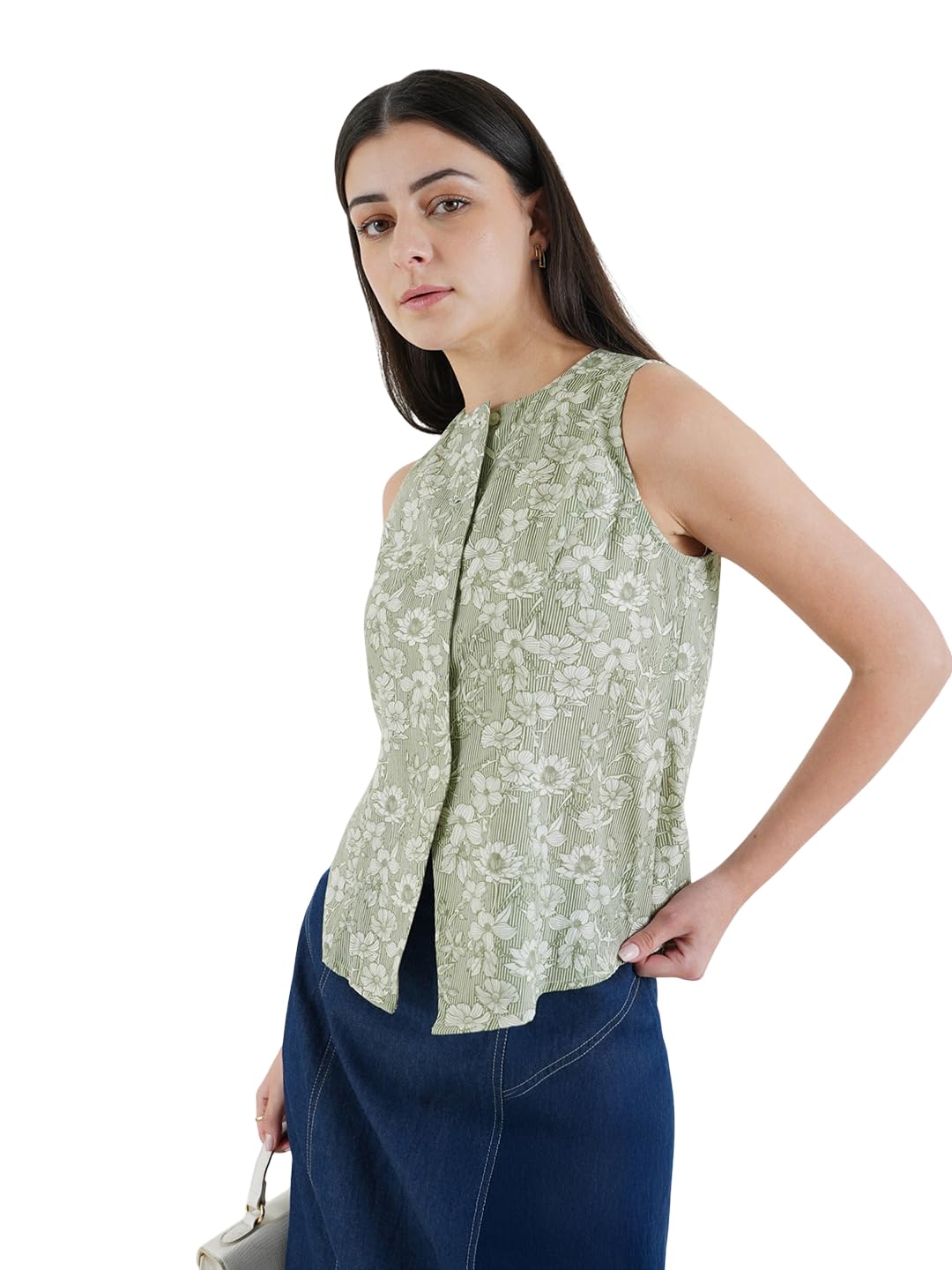 fablestreet Women Shirt Casual | Comfortable Fit Band Collar Sleeveless Vertical Striped Pattern | Textured Cotton Fabric for Summer Vacation & Daily Outdoor Wear-picture-24
