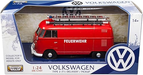 Miniatura 2 de Motormax Volkswagen Tipo 2 (T1) Fire Van Feuerwehr Rojo 1/24 Diecast Model Car