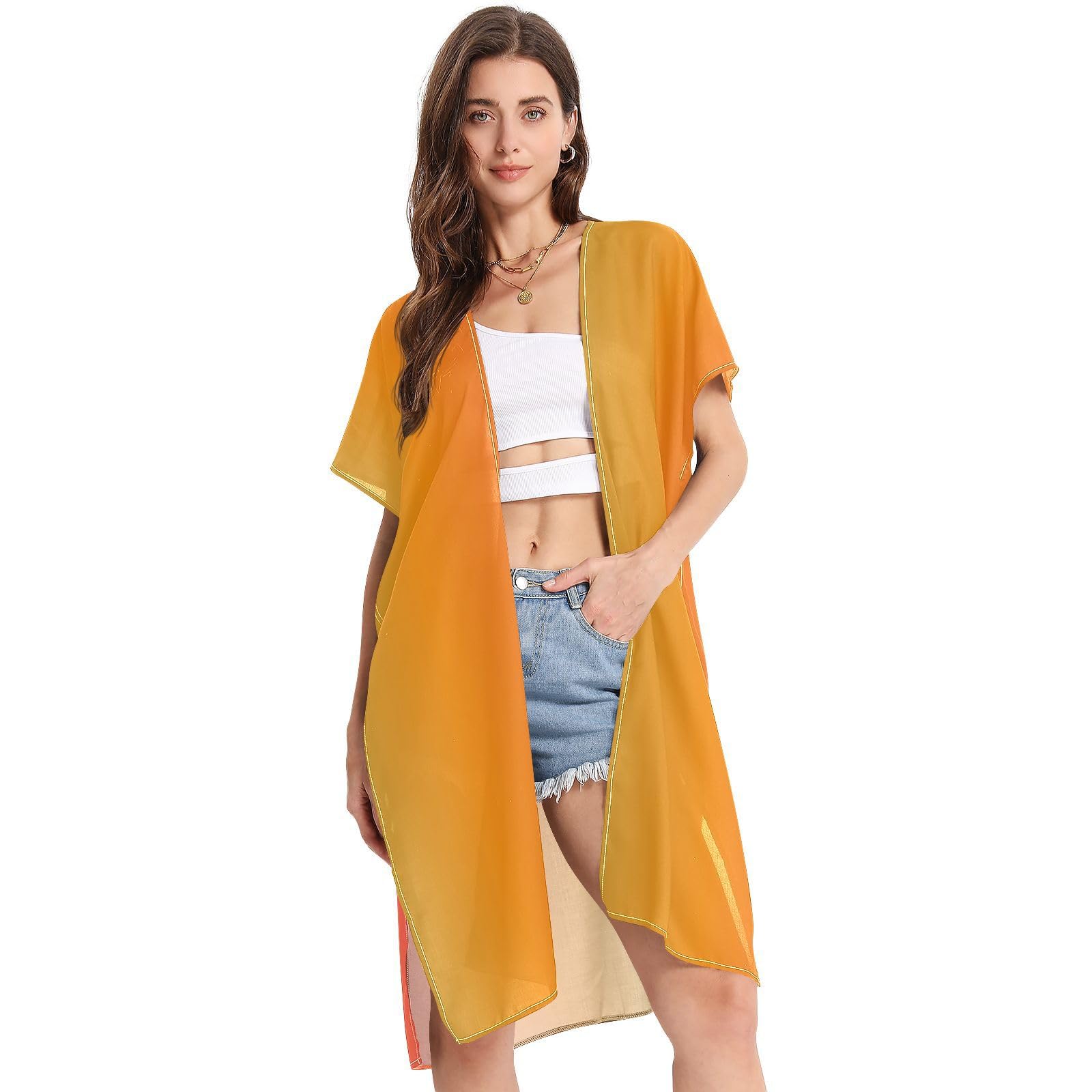 Womens Cover Ups for Swimwear Open Front Swim Coverup Honeymoon Essentials S-L Green Red Gradient
