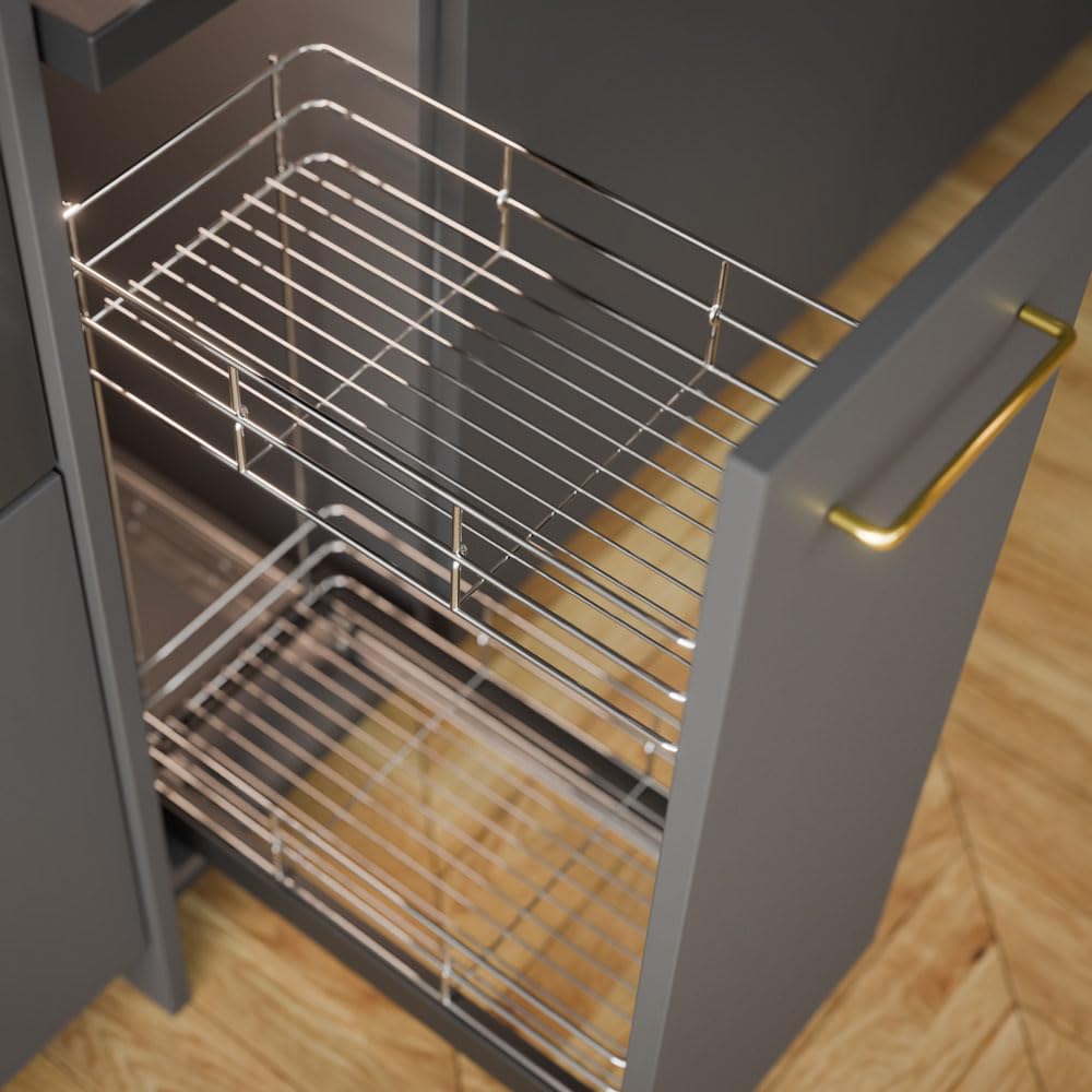 ATM Carrello portabottiglie estraibile per mobile di cucina, Montaggio laterale, Modulo 30 cm – cargo Soft-Close estrazione totale regolazione 3D frontale – Argento Opaco