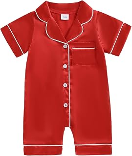 Multitrust Newborn Baby Boy Girl Silk Pajamas Short Sleeve Button Up Satin Pjs One Piece Romper Onesie Shorts Baby Sleepwears