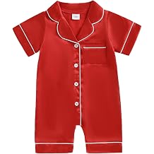 FULA-bao Newborn Baby Boy Girl Silk Pajamas Short Sleeve Button Up Satin Pjs One Piece Romper Onesie Shorts Baby Sleepwears