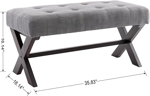 Miniatura 3 de Kmax Asiento de banco de tela para el extremo de la cama, banco de entrada tapizado de 36 pulgadas con patas de madera en forma de X para sala de
