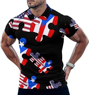 US And Puerto Rico Flag Puzzle Men's Golf Polo-Shirt Summer Short Sleeve T-Shirt Quick Dry Muscle Tees