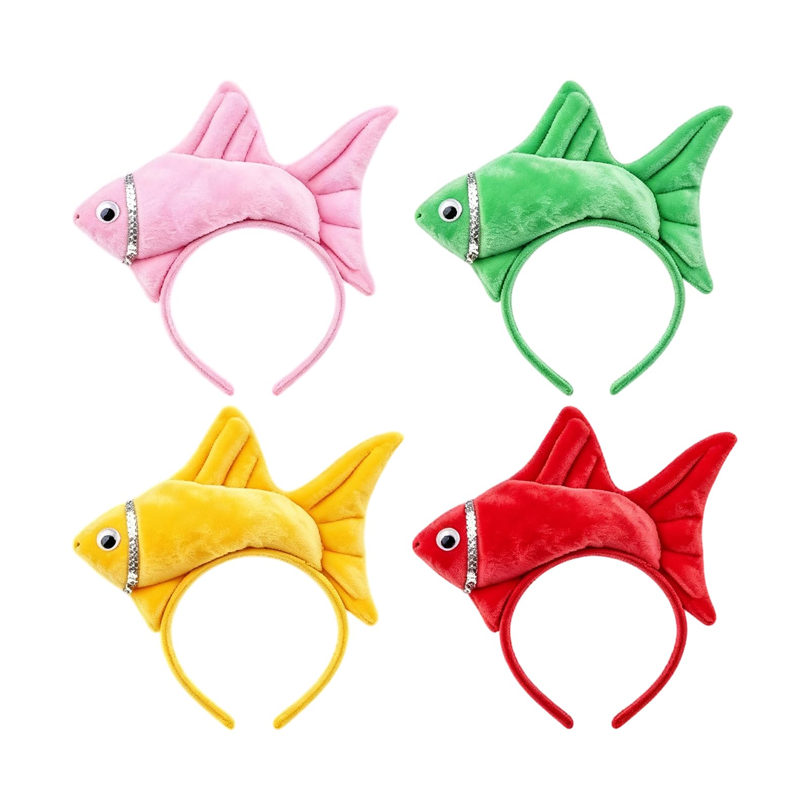 XZSKD 4 PCS SET Fish Hat Festival Headband, Plush Fish Shape, Cosplay Costume, Party Accessory, 4 Colours: Pink, Green, Yellow, Red