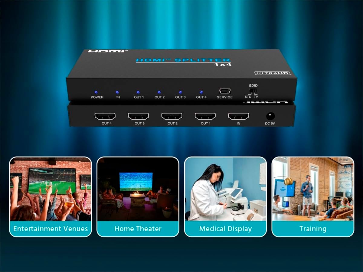 Monoprice 4K60 1x4 Video Splitter with HDMI Supports HDR HDCP 2.2 and YCbCr 4:4:4