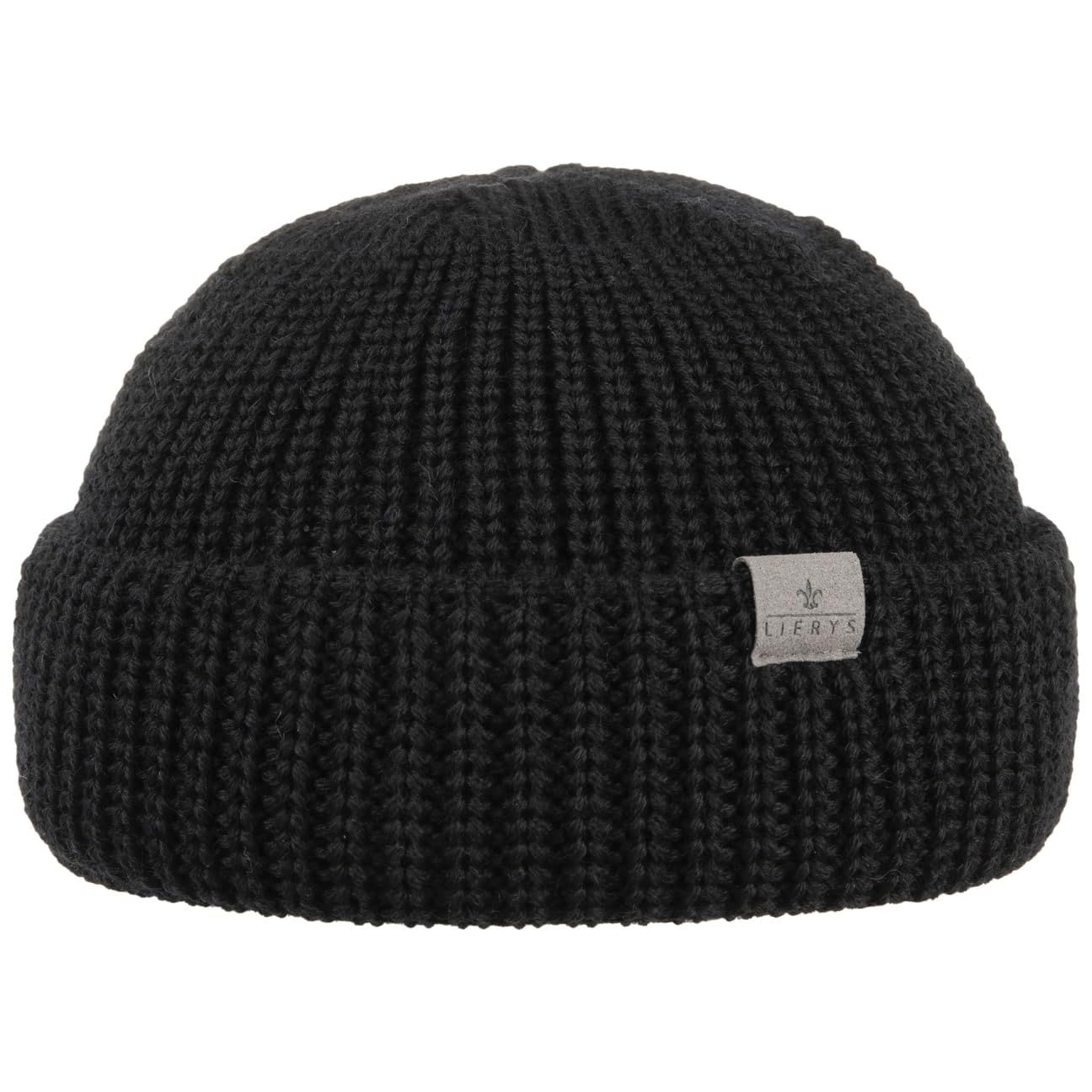 Lierys Costa Mens Docker Cap - Made in Germany - Skull Cap Made of new Wool - Knitted hat with Rolled Cuff - Skully Beanie with Turn-up - Skullcap Autumn/Winter Black One Size