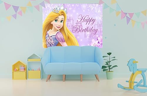 Miniatura 3 de Fondo de princesa amarilla para suministros de fiesta de cumpleaños, 5 x 3 pies, tema de princesa Rapunzel para decoración de fiestas