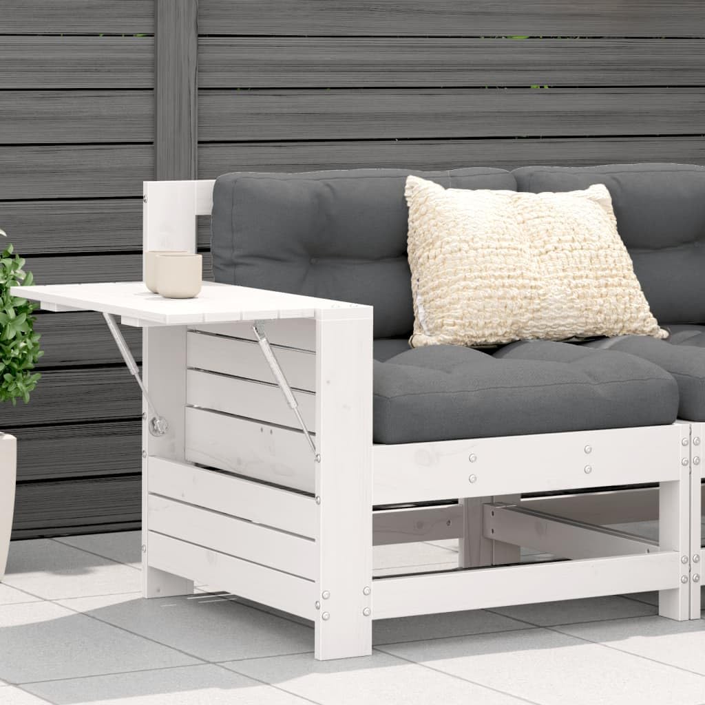 SXZenSpace Modular Garden Armrest Sofa with Foldable Side Table White Solid Pine Outdoor Seating 69 x 62 70.5 cm Patio Conservatory Balcony