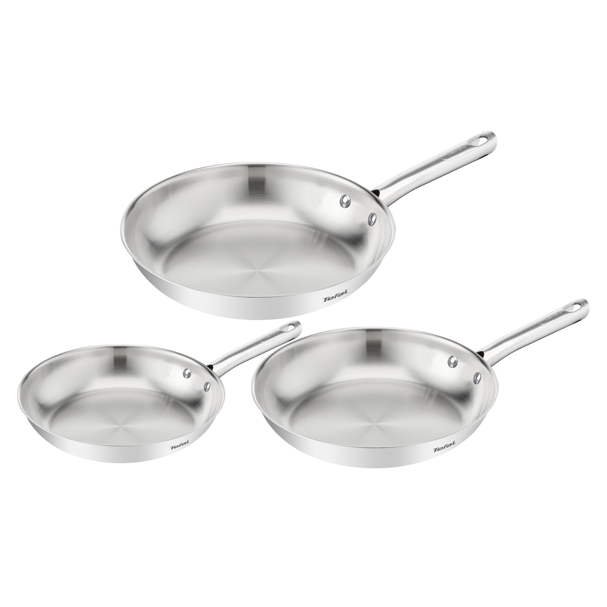 Tefal Duetto On, Batterie de 3 poêles 20/24/28cm, Inox, antiadhésif