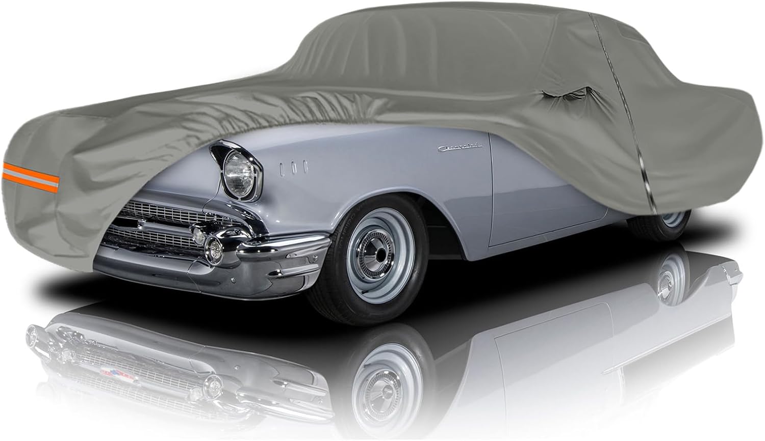 Waterproof Full Car Cover Compatible with Chevrolet Bel Air/150/210 1950-1957, All Weather Protection Classic Car Covers with Zipper Door and Side Mirror Pockets for Indoor Outdoor