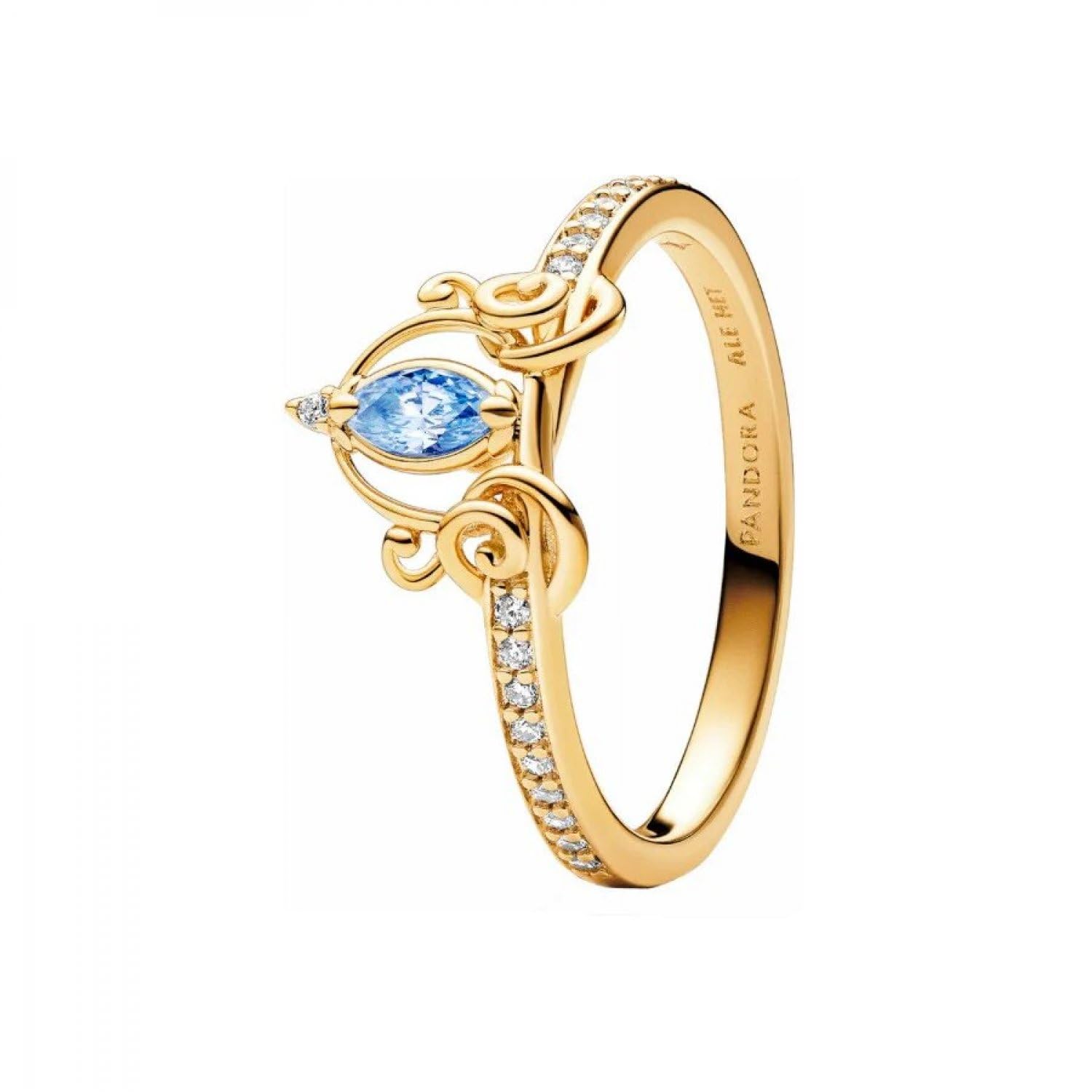 Pandora Disney Ring Cinderella, 14-karätig vergoldet, mit klarem und elegant hellblauem Cubic Zirkonia