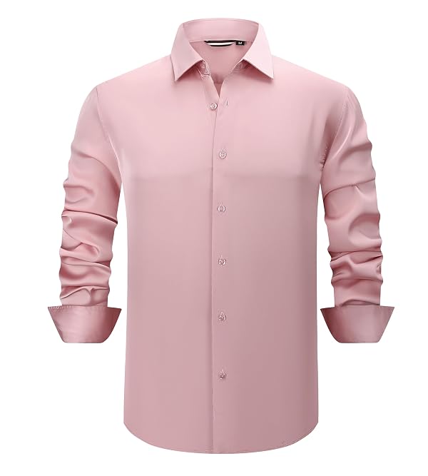 Mens Luxury Satin Dress Shirt Silk Shiny Sateen Party Shirt,Pink,S by Alex Vando - Image 2