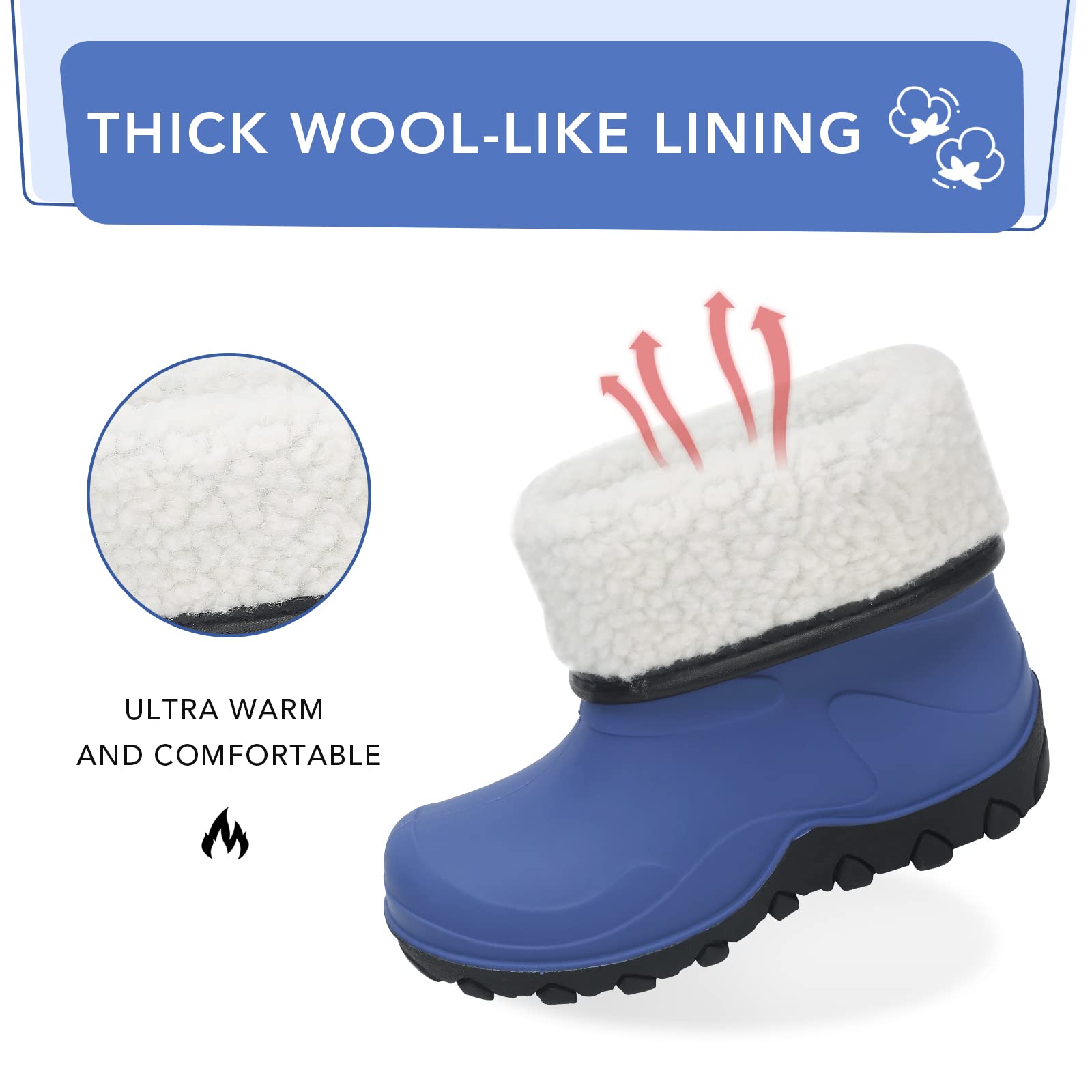 FUNCOO PLUS Botas de lluvia de invierno para niños, botas de nieve cálidas aisladas, botas de barro impermeables para niños y niñas, niños pequeños/niños grandes