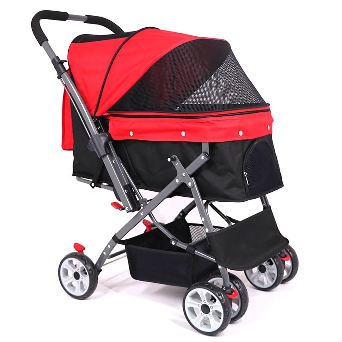 ZJYIGOWL 4 Wheels Pet Stroller Dog Cat Stroller for Medium Small Dog Cats Up to 50lbs, Foldable Carrier Jogger Travel Puppy Stroller(Red)