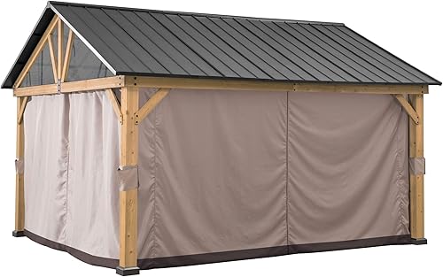 Vista 10 de SUNJOY Juego de cortinas de pared lateral de privacidad de cuatro lados para cenador Sunjoy de 9 x 9 pies, paneles de cortina de poliéster