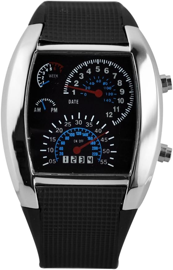 TIMETOP Cool Car Meter Dial Unisex Blue Flash Dot Matrix LED Racing Watch Black
