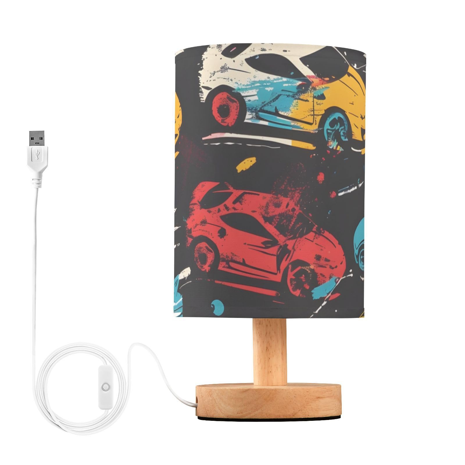Mnsruu Bedside Table Lamp Cars Grunge Style Bedside Lamps LED Light Desk Lamp Fabric Shade Small Lamp for Bedroom Living Room (Bulb Included)