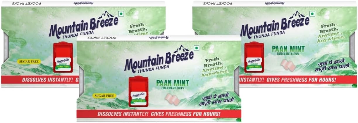 Mountain Breeze Mouth Freshner Sugar-Free Paanmint Fresh Breath Strips Blister Pack of 9 (24strips each)