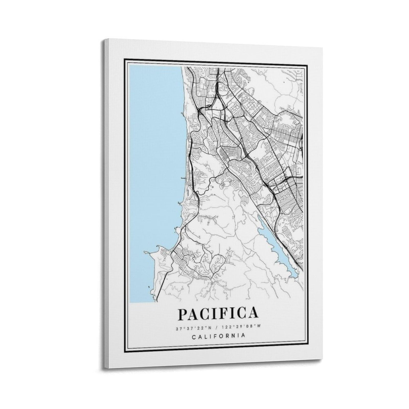 xiaoxiaoshen Pacifica California Map Canvas Poster Wall Art Prints Room Aesthetic Murals Bedroom And Living Decorations 24x36inch(60x90cm)