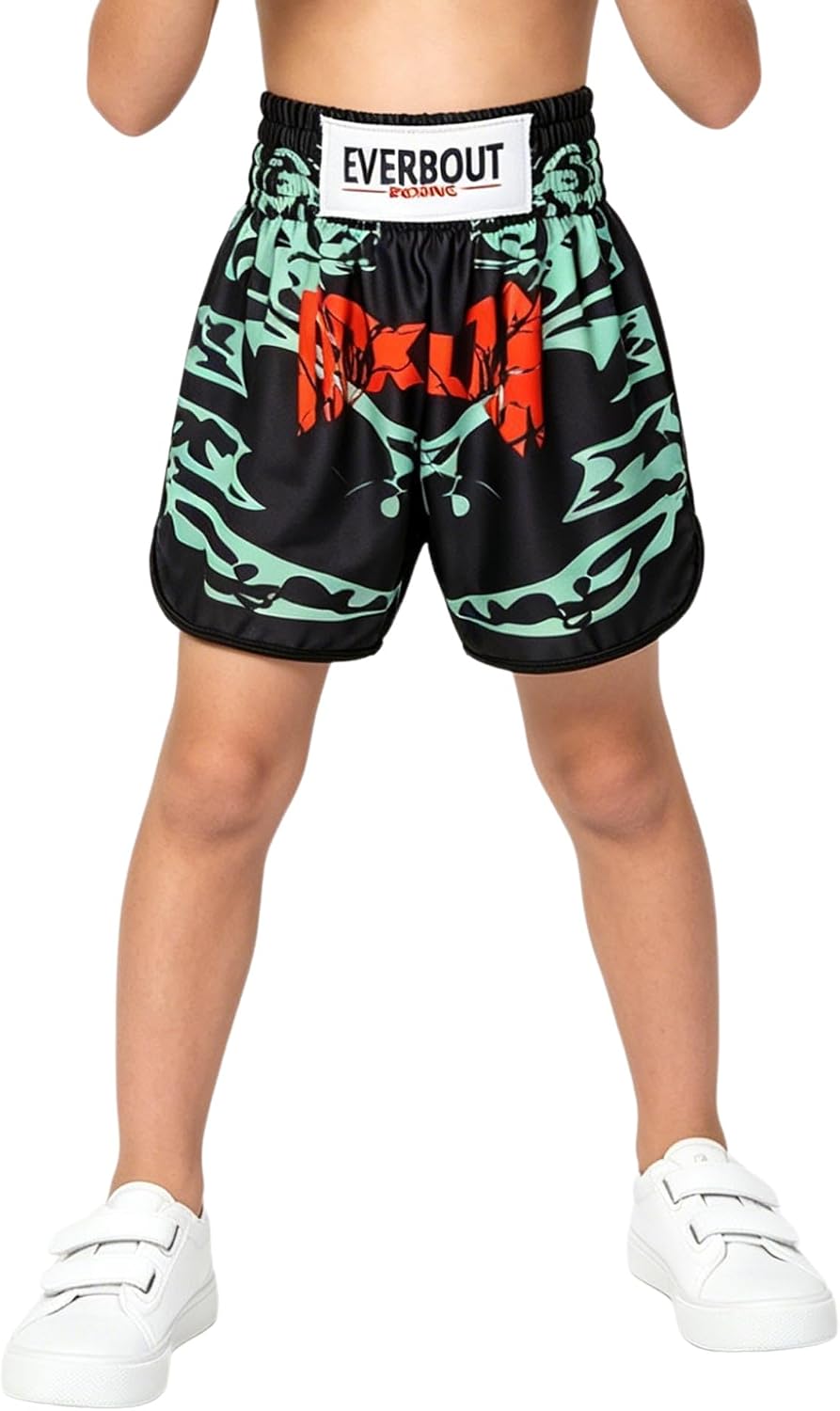 Vxuxlje Boys Girls Boxing Shorts Fight Bottoms Elastic Waist Youth Training Trunks Loose Fit Running Shorts