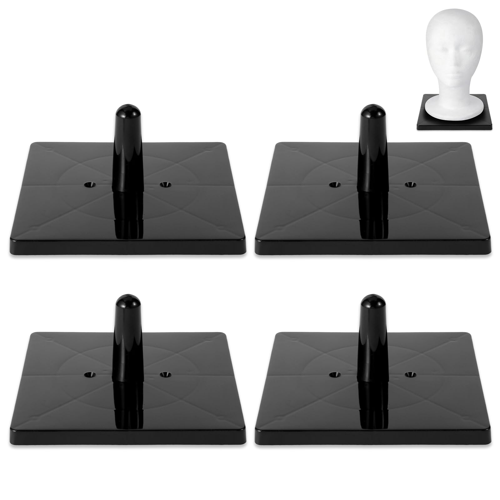 Support tête mannequin mousse base carrée stable pour vitrine x4