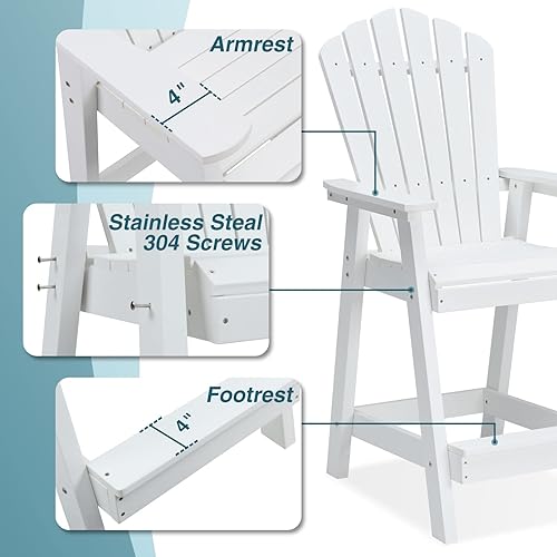 Miniatura 4 de Psilvam Silla alta Adirondack, taburetes de bar de madera de polietileno para exteriores con reposabrazos anchos, silla de patio de soporte de 350