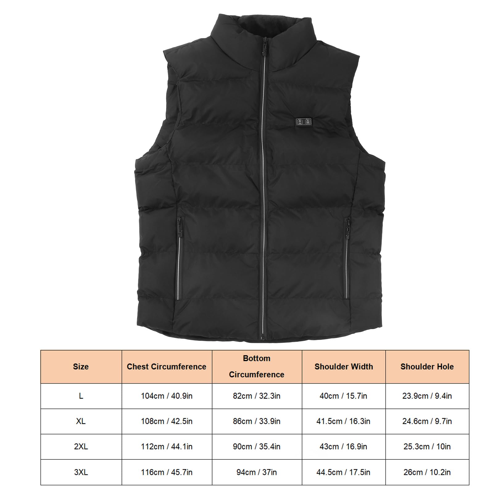 Tbest Gilet Chauffant, USB épaissir 15 Zones Gilets Chauffants électriques Veste Chauffante électrique Gilet pour la Randonnée Ski Travail en Plein Air Noir