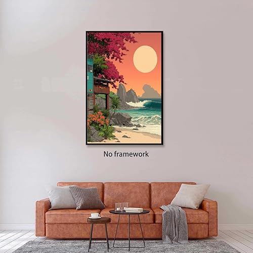 Miniatura 4 de Beach Pictures Wall Art Coastal Cowgirl Room Decor Cyber retro surfing beach Preppy Wall Decor Summer Tropical Ocean Art Canvas Print For Teen Girls