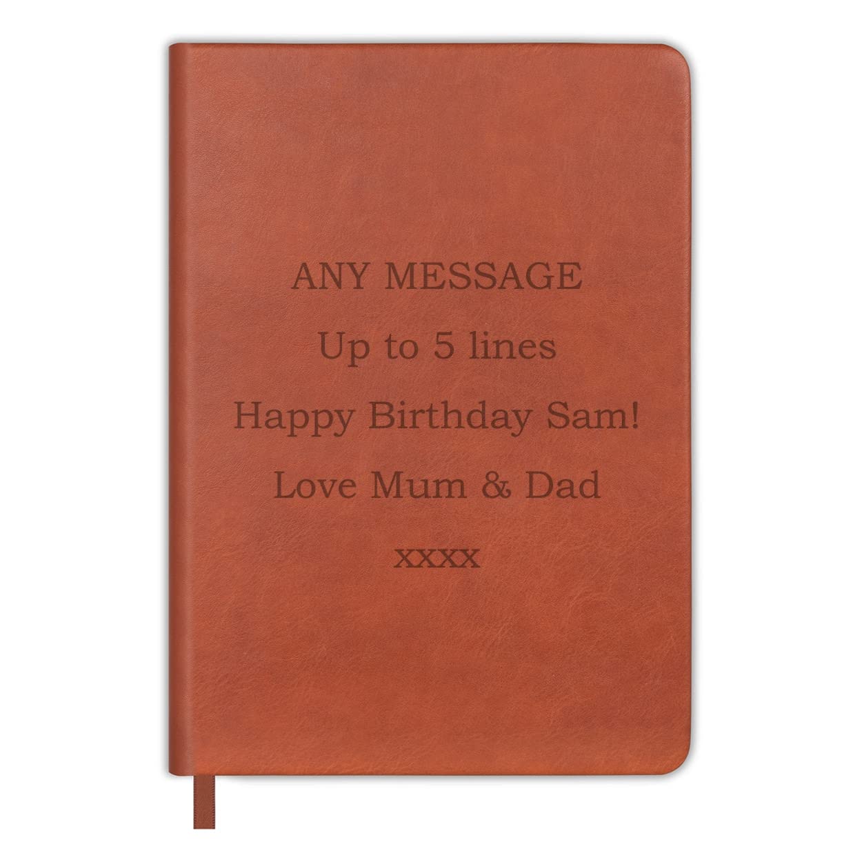 Personalised Custom Notebook Notepad Lined A5 PU Leather Effect Tan Brown Any Message 5 Lines Name Initials