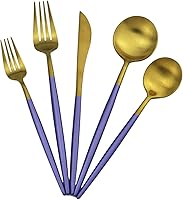 Vista 25 de Gugrida Juego de cubiertos de acero inoxidable 18/10 de 20 piezas, cubertería plateada, juego de vajilla de lujo, cubertería de mesa para viajes que