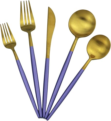 Miniatura 25 de Gugrida Juego de cubiertos de acero inoxidable 18/10 de 20 piezas, cubertería plateada, juego de vajilla de lujo, cubertería de mesa para viajes que