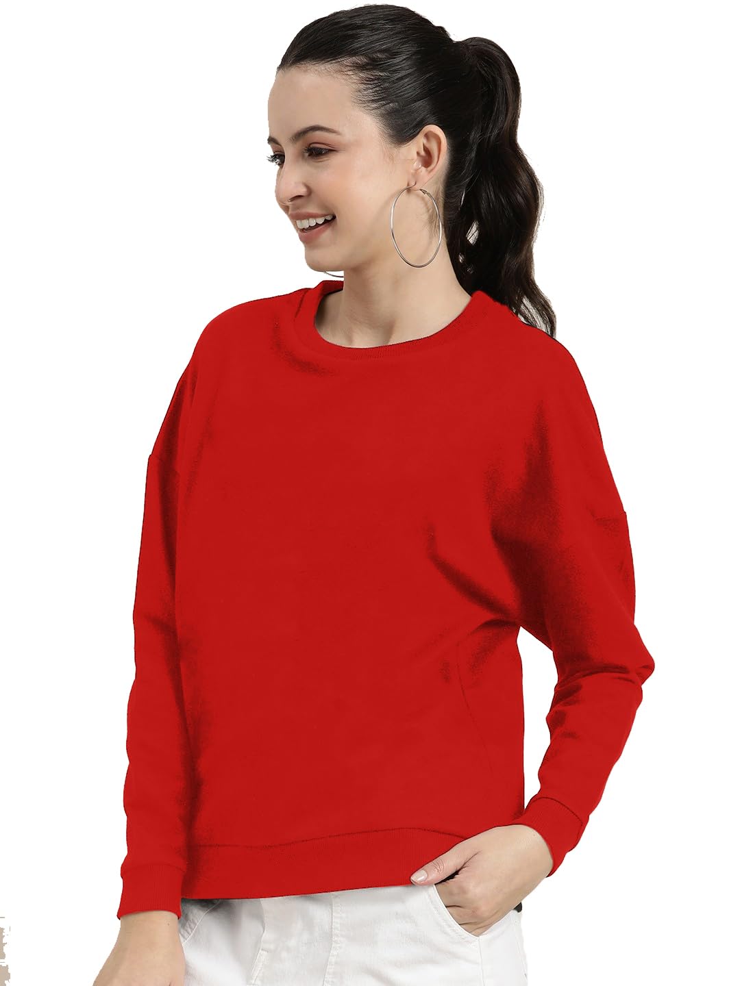 leotude Women's Boyfriend Fit Round Neck Color Block Loopknit Sweatshirt(Color : Black-Grey)-picture-48