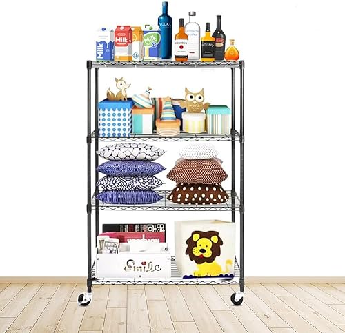 Miniatura 2 de Catalina Creations Estantería de 4 estantes, estante de alambre ajustable con ruedas, estantes de almacenamiento resistentes, organizador de acero