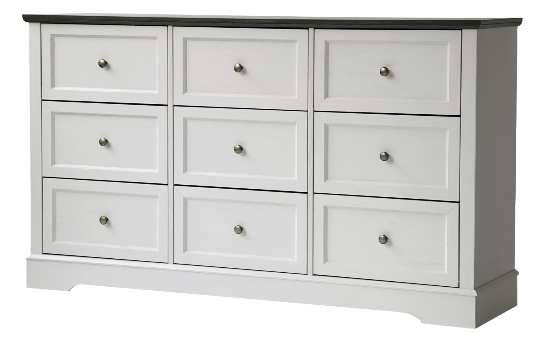 LOUVIXA Farmhouse Dresser 9 Drawer, Bedroom Chest of Drawers, Dressers with 9 Drawers, Wooden Dressers for Bedroom, Living Room, Tv Stand, Entryway (Off White-9 Drawers)