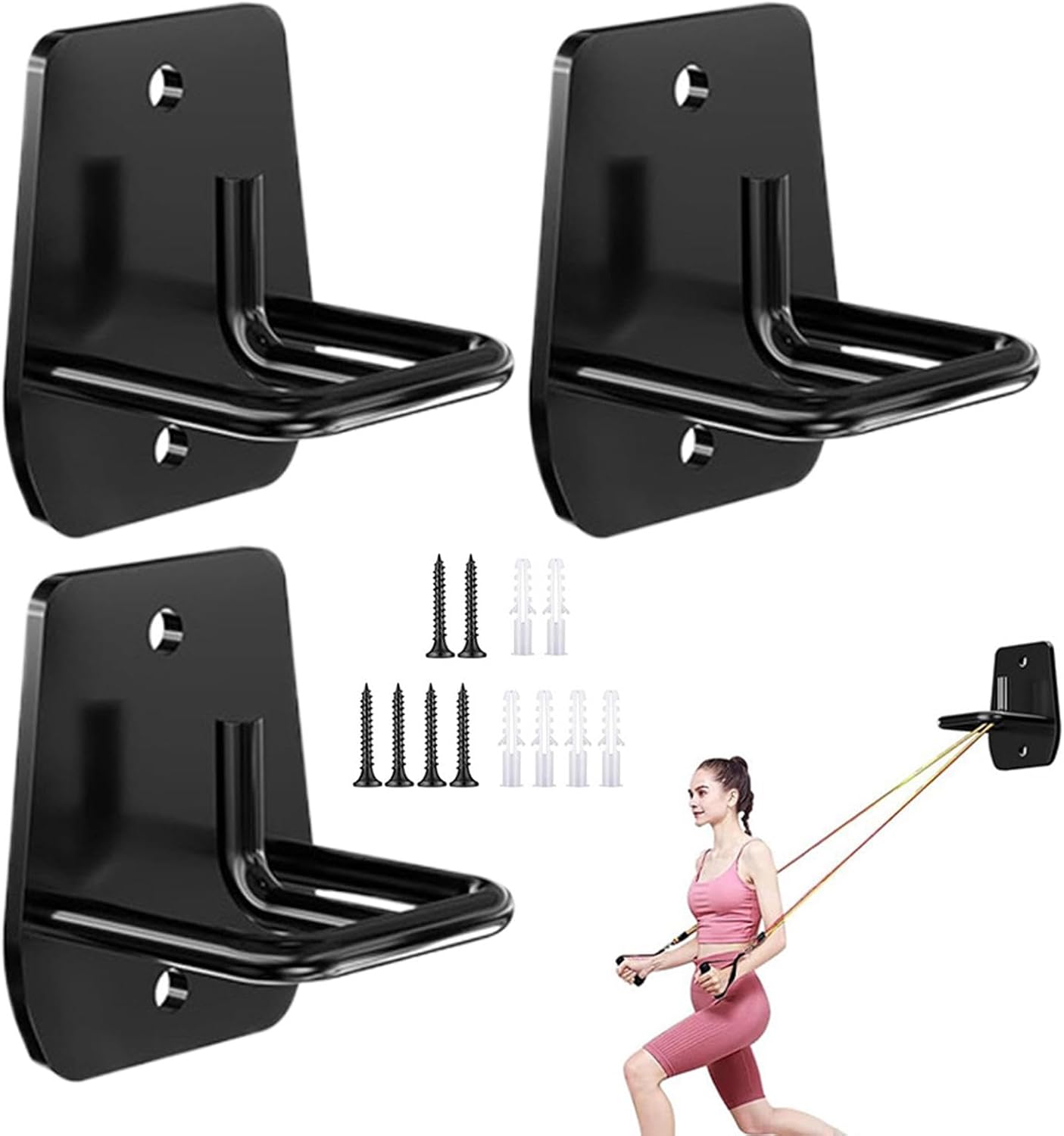 Soporte metálico de pared instalado para anclar bandas elásticas de fitness de forma segura