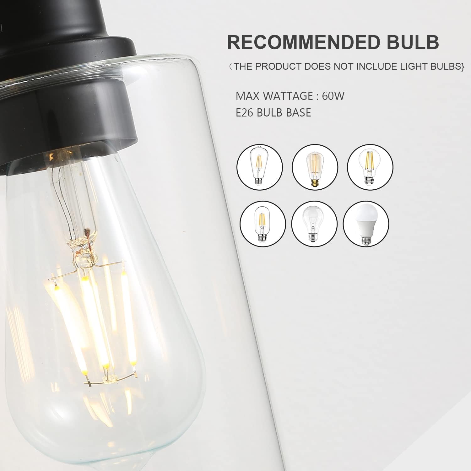 EMONG 4 Light Bathroom Vanity Light, Matte Black Bathroom Light Fixtures with Glass Shade, Modern Wall Sconces Lighting for Bathroom,Mirror,Farmhouse,Hallway