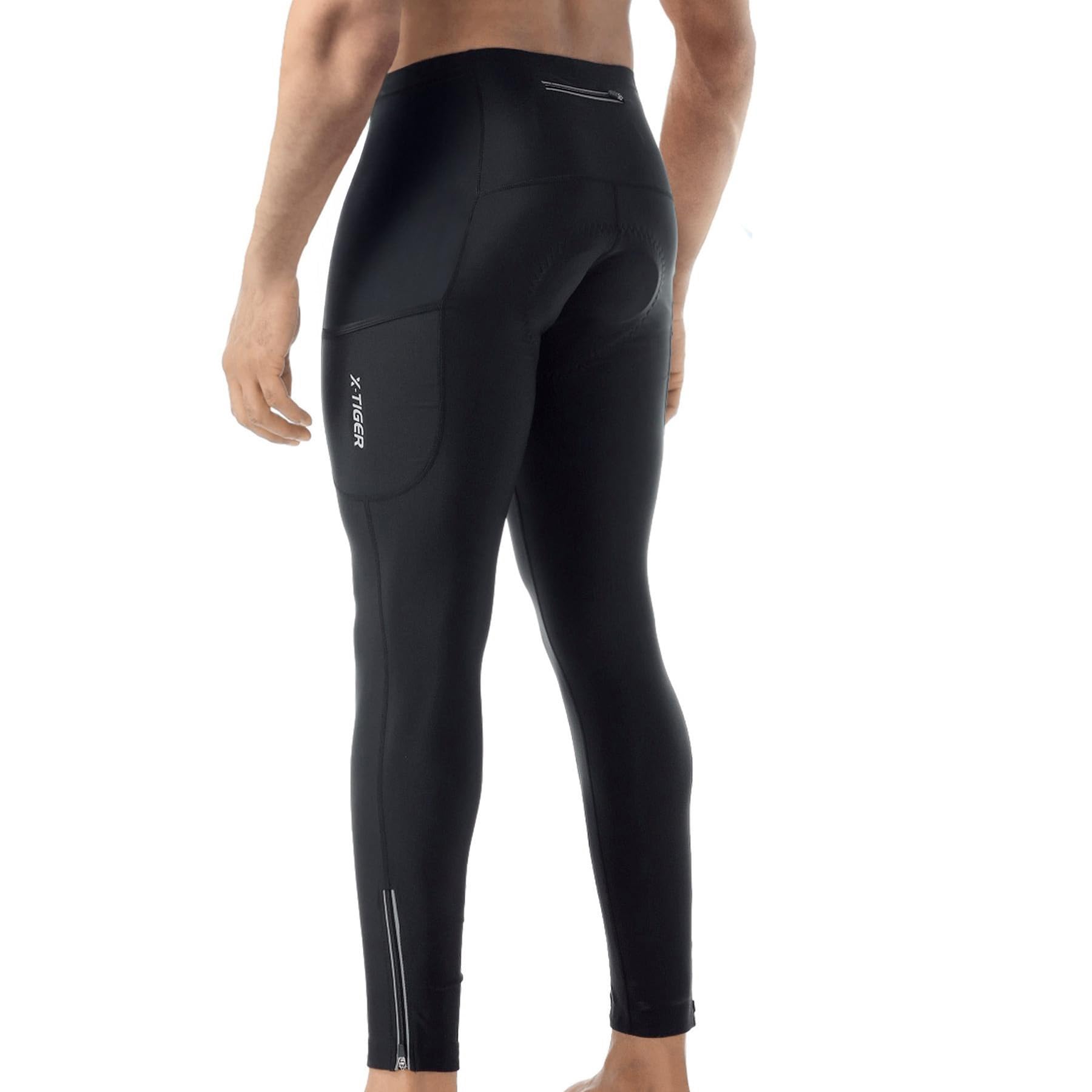 X-TIGER Thermo Fleecefutter Fahrradhose Herren Lang mit 5D Sitzpolster,Radlerhose Herren Lang Atmungsaktive Schnelltrocknende Warm Radhose mit 3 Taschen für Winter