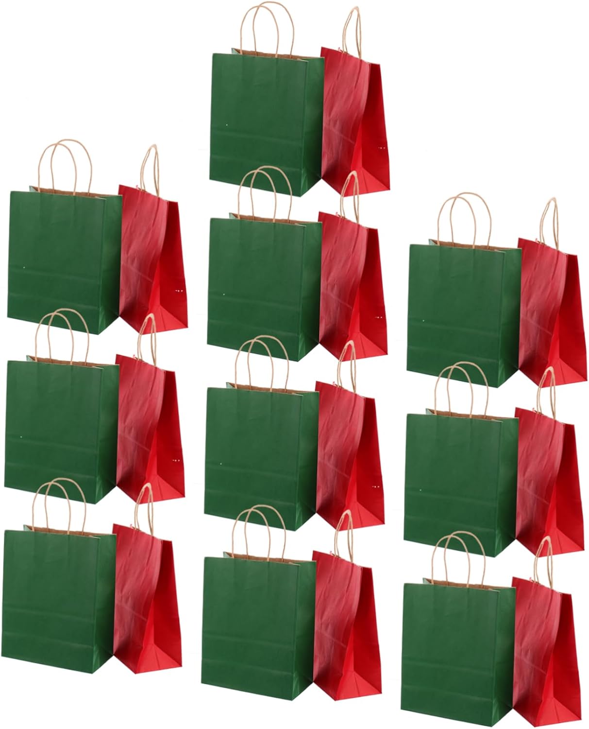 Outanaya 24pcs Christmas Red and Green Kraft Paper Bags Twine Handles for Wrapping Merchandising and Festive Storage for Presents and Party Favors
