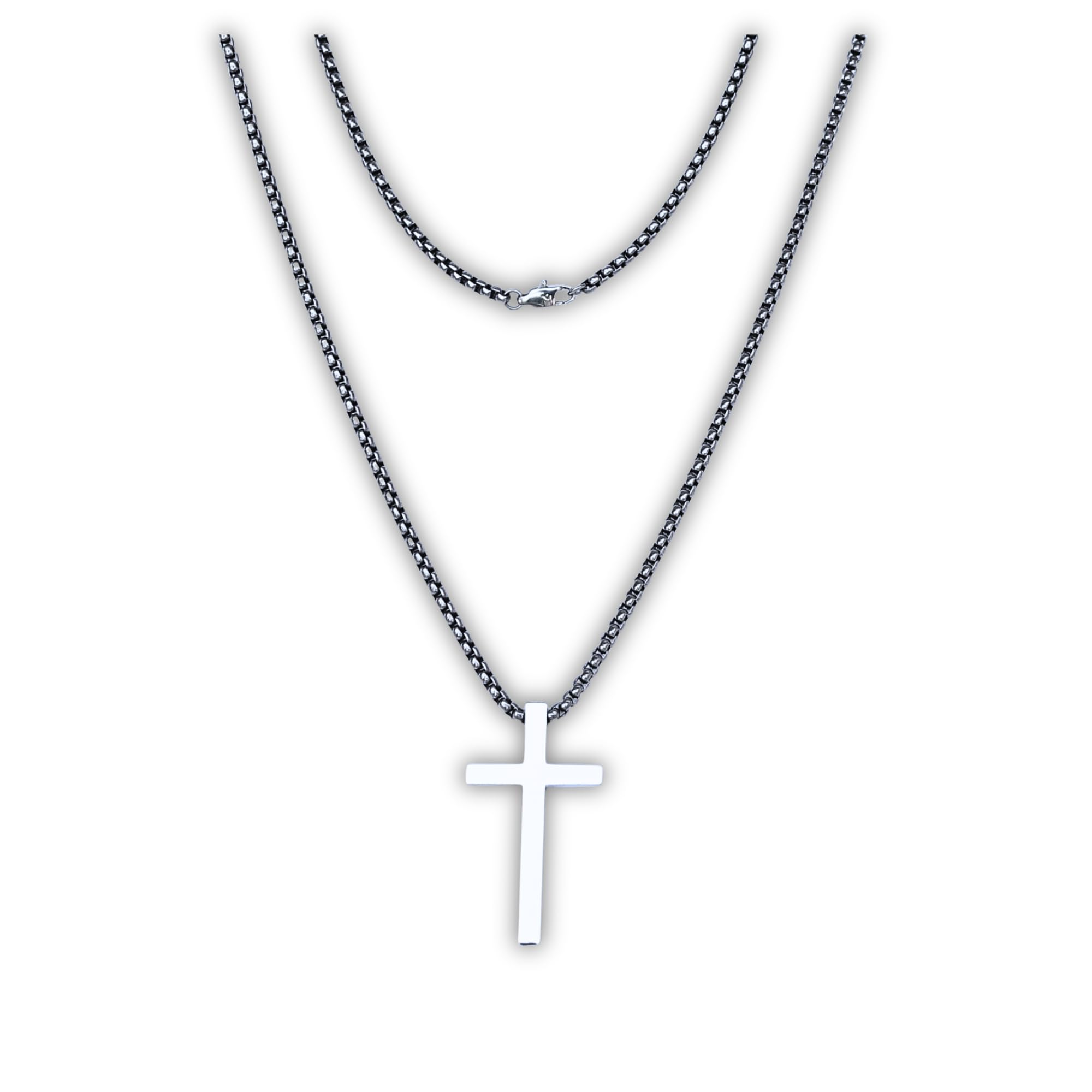 Titan Panzerkette 2,8 mm mit Kreuz Anhänger 42x24mm satin-matt, Halskette aus 100% purem TITAN, für Männer, hypoallergen, nickelfrei