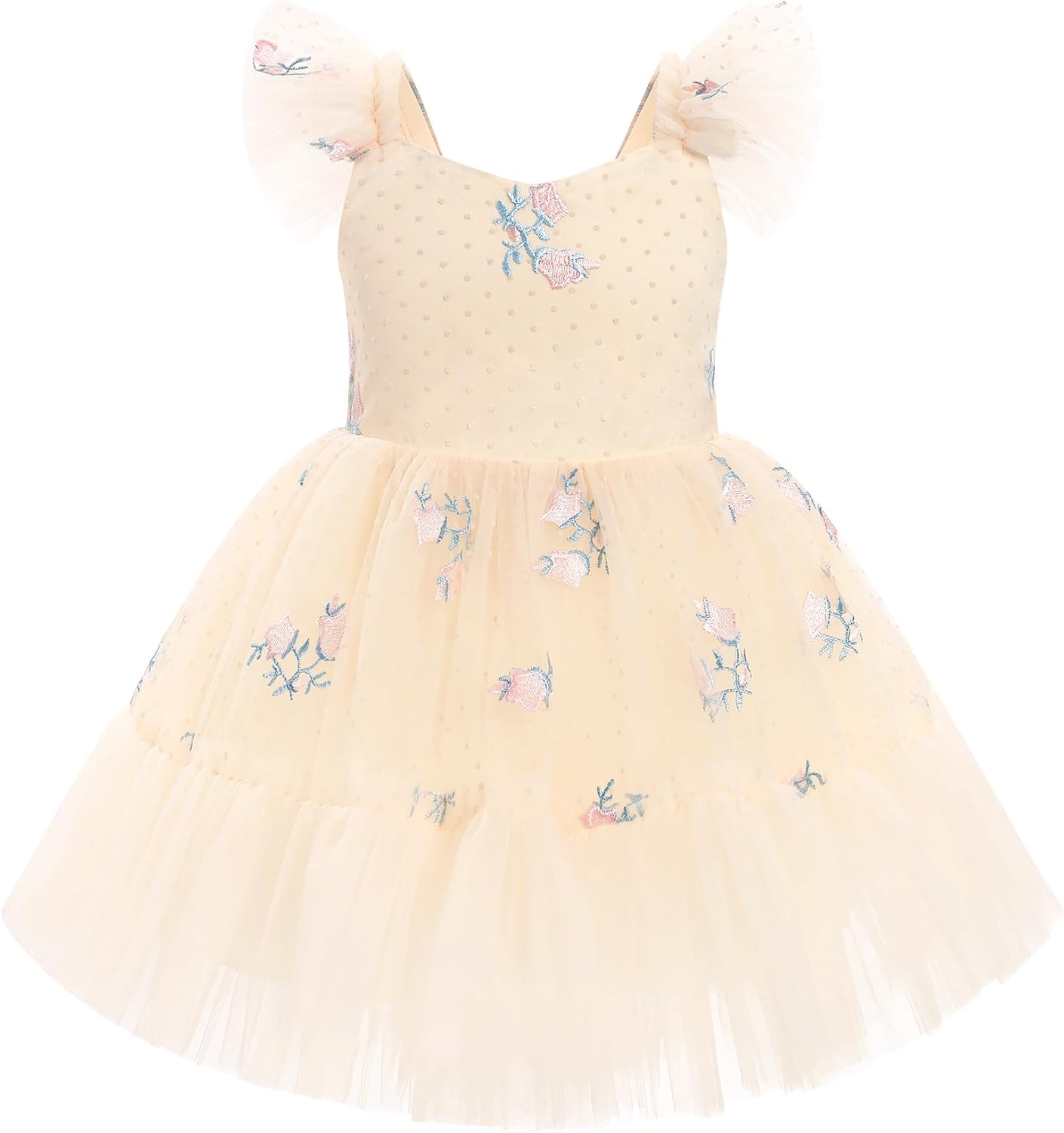IMEKIS Toddler Girls Strawberry Floral Tulle Birthday Dress Elastic Back Summer Casual Party Dresses