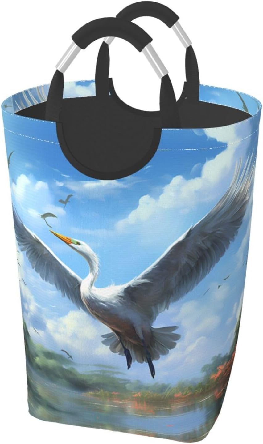 Egrets taking off Square storage bag 50L, suitable for multiple scenes, foldable dirty clothes storage basket.