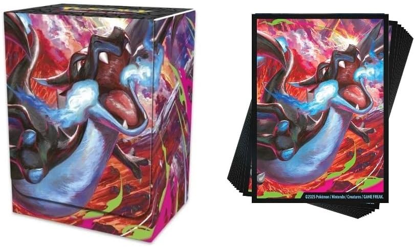 Mega Charizard Sleeves (65) and Deck Box - Mega Charizard X ex Ultra Premium Collection - MTG Decks & More Compatible with Pokemon TCG