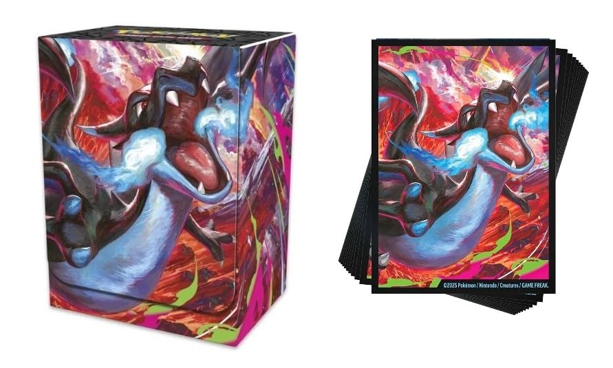 Mega Charizard Sleeves (65) and Deck Box - Mega Charizard X ex Ultra Premium Collection - MTG Decks & More Compatible with Pokemon TCG