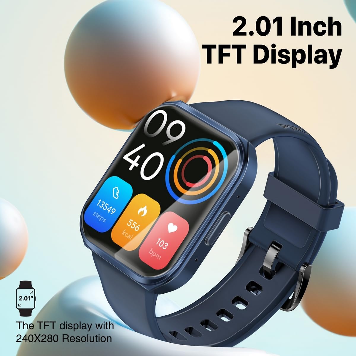 Promate Smartwatch premium Bluetooth 3.0 + BLE 5.2 Health Fitness Tracker z 2-calowym wyświetlaczem TFT, 7-dniowa żywotność baterii, 110+ trybów sportowych, wodoodporność IP68 dla iPhone'a, Galaxy,