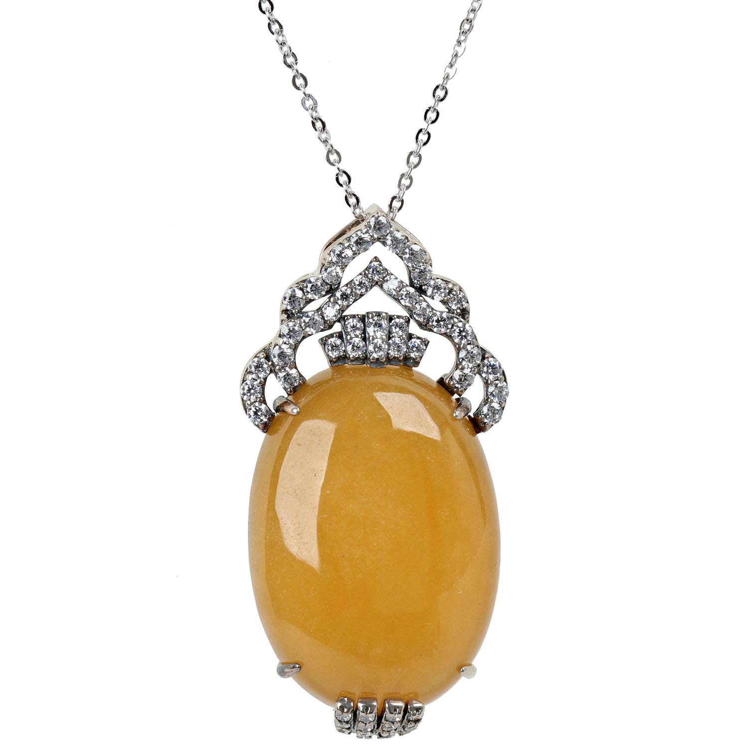 Colgante para mujer con cadena de plata 925 oxidada con jade amarillo y circonita.