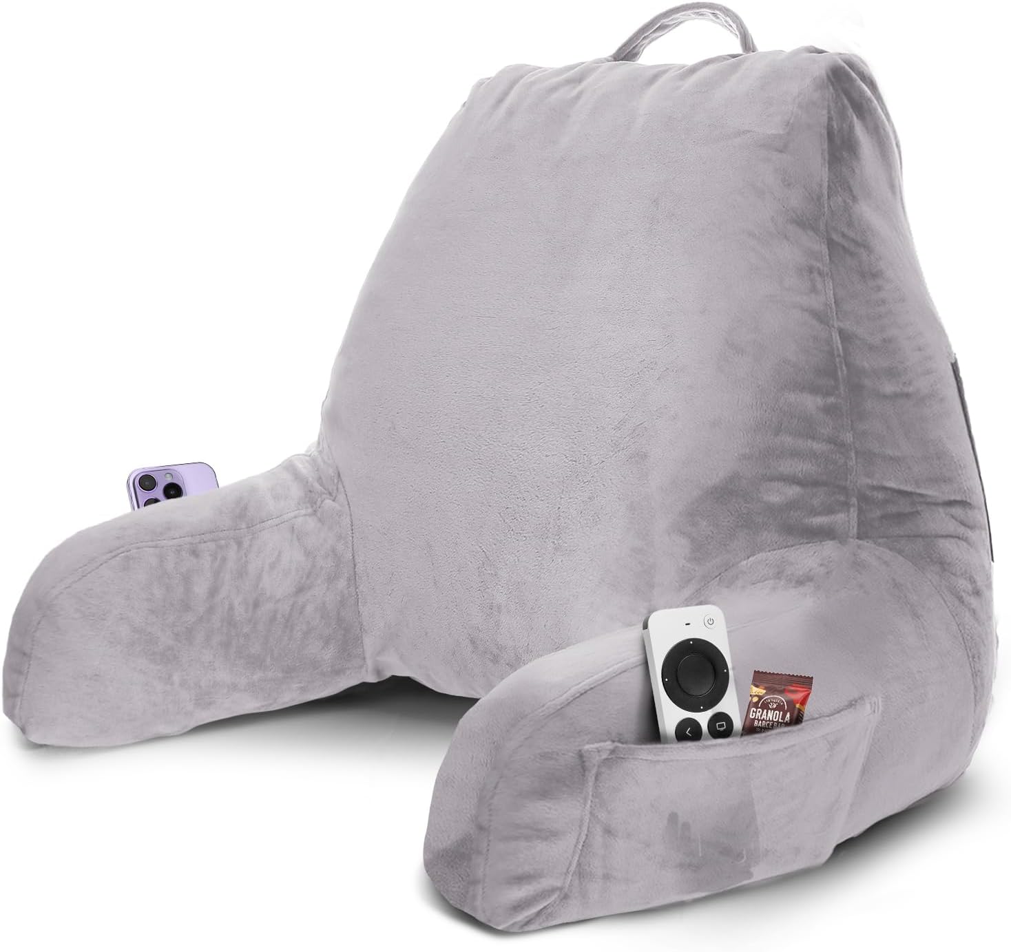 Nestl Reading Pillow with Shredded Memory Foam, Designed for Sitting Up in Bed and Couch, Back and Arms Adjustable Support for Adult & Teens Backrest Pillows for Reading, Washable Cover, Grey Lavender Standard 18" 22 - Grey Lavender