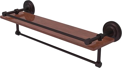 Miniatura 5 de Allied Brass QN-1TB-16-GAL-IRW Que Collection - Estante de madera IPE de 16 pulgadas para galería de madera y toallero, latón satinado